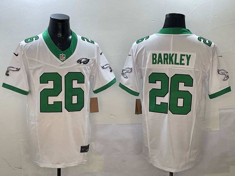 Men Philadelphia Eagles #26 Barkley White Retro three generations 2025 Nike Vapor Limited NFL Jersey style 4